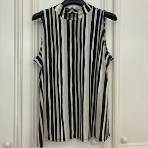 CHICO'S Black & White Striped Sleeveless Mock Neck Tank Top Size 3 / Large NWT